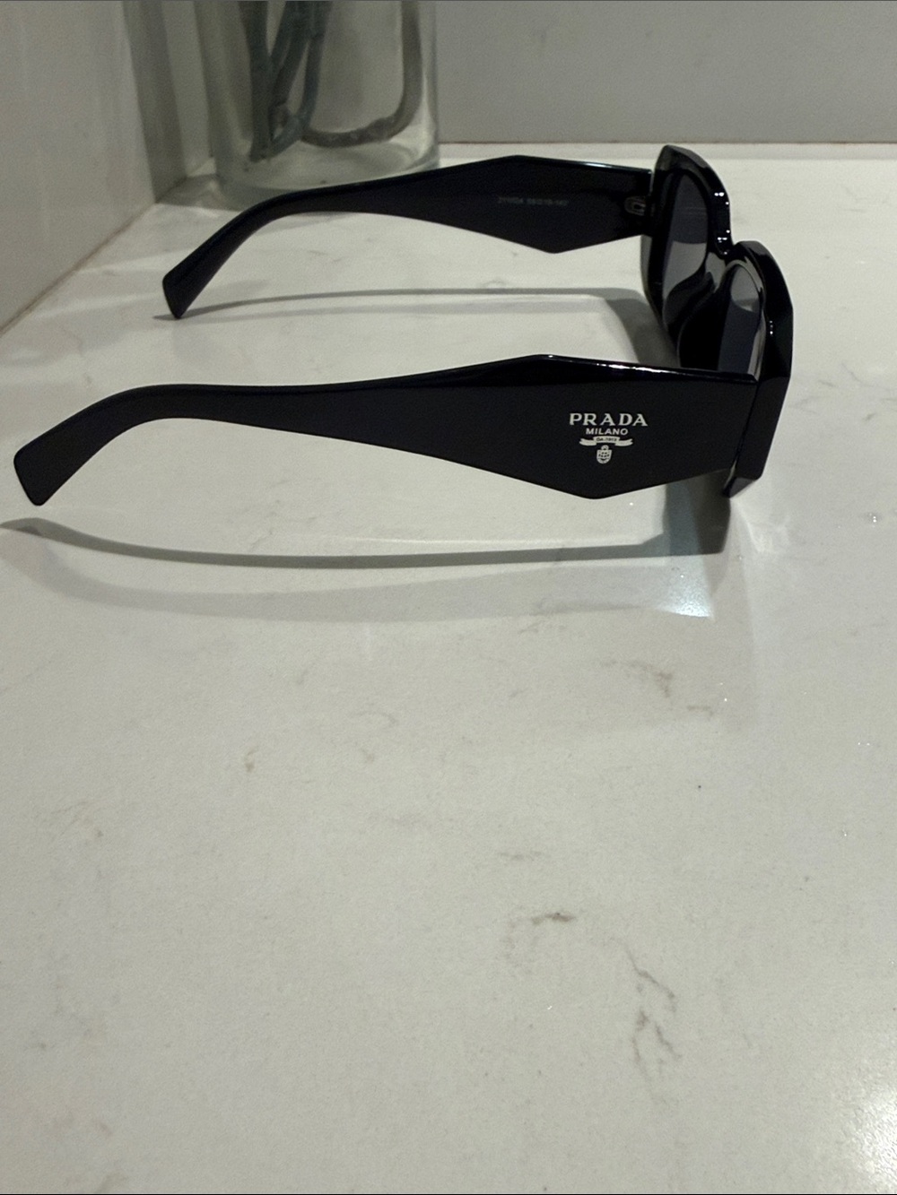 Prada Glossy Black Rectangular Sunglasses - Picture 8 of 14